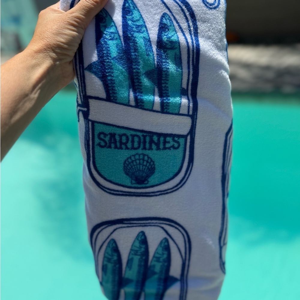 Viral Sardines trend - Blue & White Sardines Beach Towel